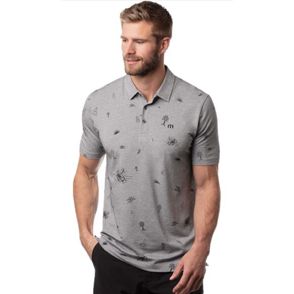 Travis Mathew‎ Performance Golf Polo Shirt Mens XL Gray Short Sleeve Palm Trees - Picture 1 of 7